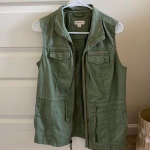 Army Green Denim Zip Up Vest